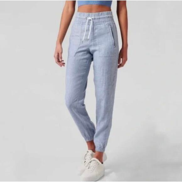 Athleta Cabo Linen Joggers in Chambray Blue Size 4 - Picture 1 of 15